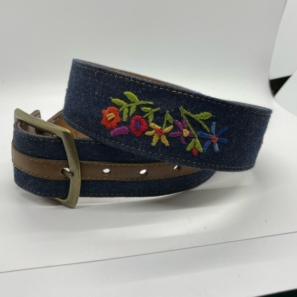 no brand Accessories - Embroidered denim blue Floral Belt Hand Stitched In Bloom size 34